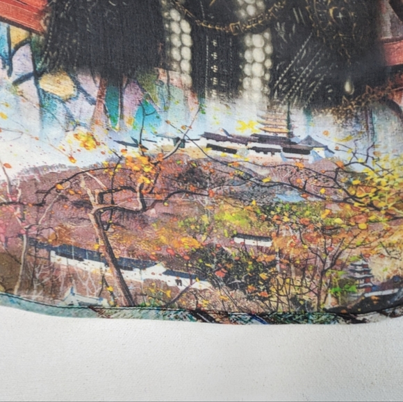 Hokwai Japanese Kimono Tunic Hand Print Unique Art Design 100% Silk Large Q-1 - Picture 8 of 16